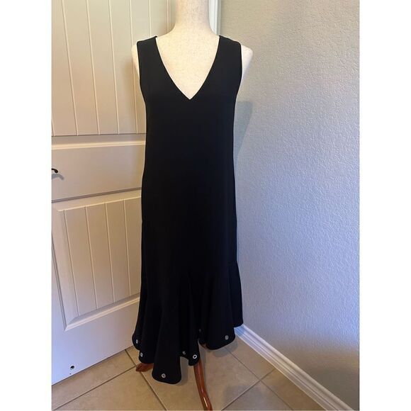 Le Ciel Bleu Black V-Neck Keyhole Asymmetrical Midi Dress - Size 36 / S